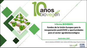 Informe BIOVEGEN. Fondos de la UE para la recuperación postCOVID y oportunidades para el sector