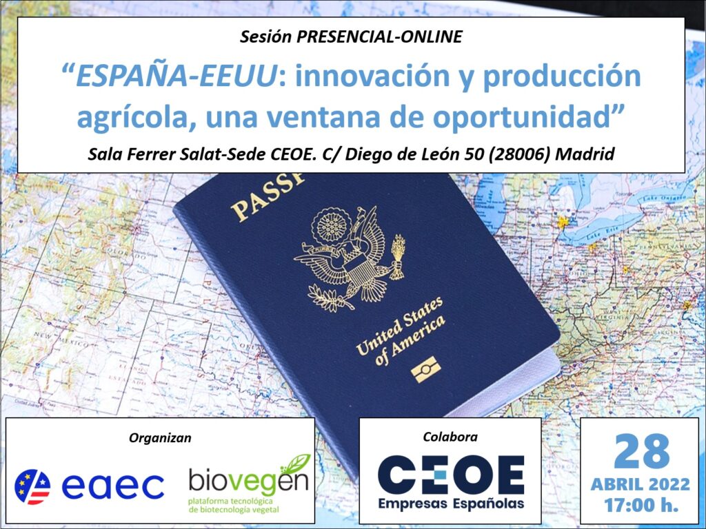 Sesión «ESPAÑA-EEUU: innovación y producción agrícola, una ventana de oportunidad»