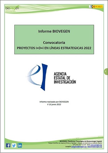 Informe BIOVEGEN. Convocatoria 2022 PROYECTOS I+D+i EN LÍNEAS ESTRATÉGICAS