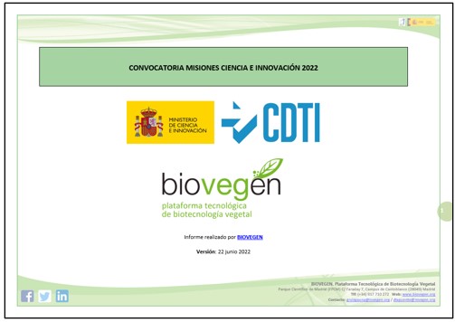 Informe BIOVEGEN. Convocatoria Misiones Ciencia e Innovación 2022