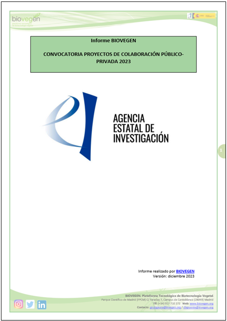 Informe BIOVEGEN Convocatoria Colaboración Público Privada 2023