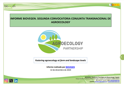 Informe BIOVEGEN. Segunda Convocatoria Conjunta Transnacional de AGROECOLOGY