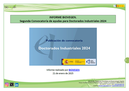 Informe BIOVEGEN. Segunda Convocatoria de ayudas para Doctorados Industriales 2024