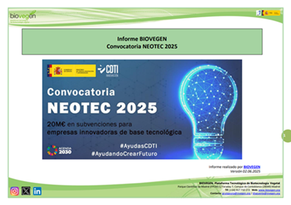 Informe BIOVEGEN. Convocatoria Programa NEOTEC 2025