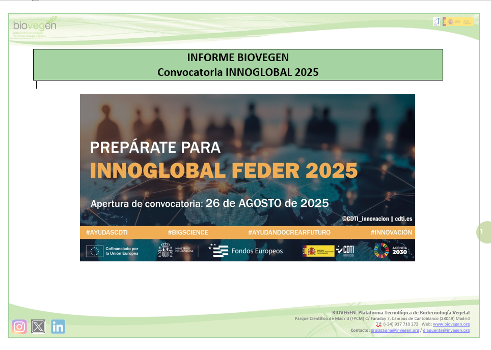 Informe BIOVEGEN. Convocatoria INNOGLOBAL 2025